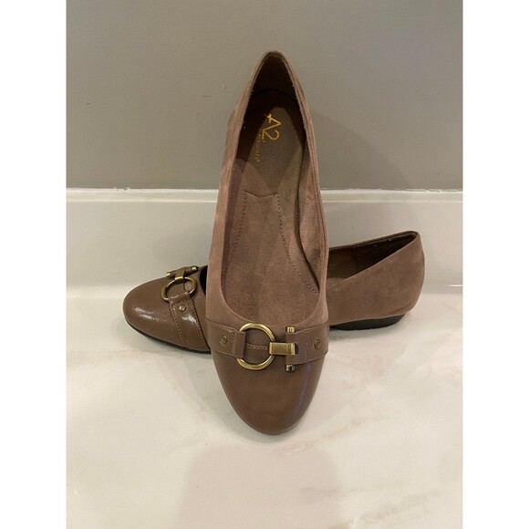 A2 by Aerosoles Tan Flats Loafers w/Buckle and Padded Footbed for Casual Comfort - Picture 1 of 12